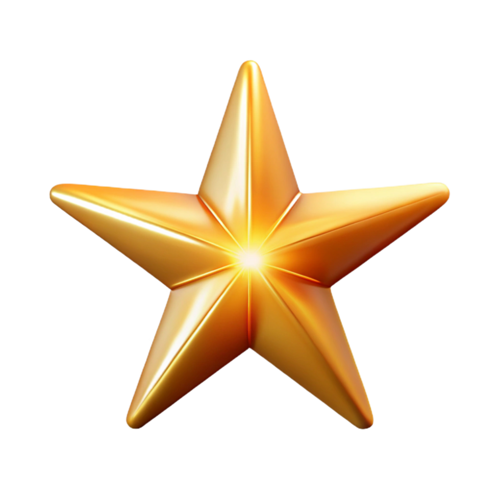 Glowing Golden Star 3D Render of a Shiny Star png