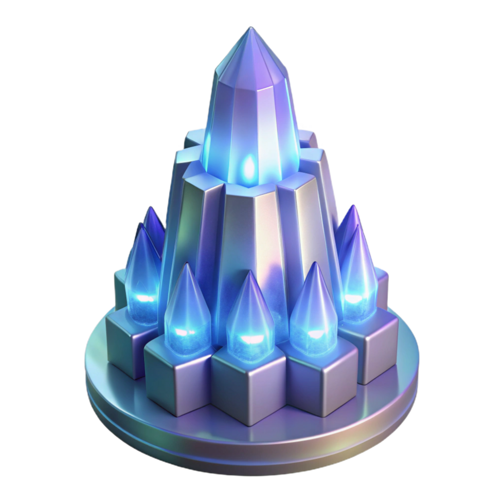 Glowing Crystal Structure 3D Render of Iridescent Facets and Luminescent Gems png