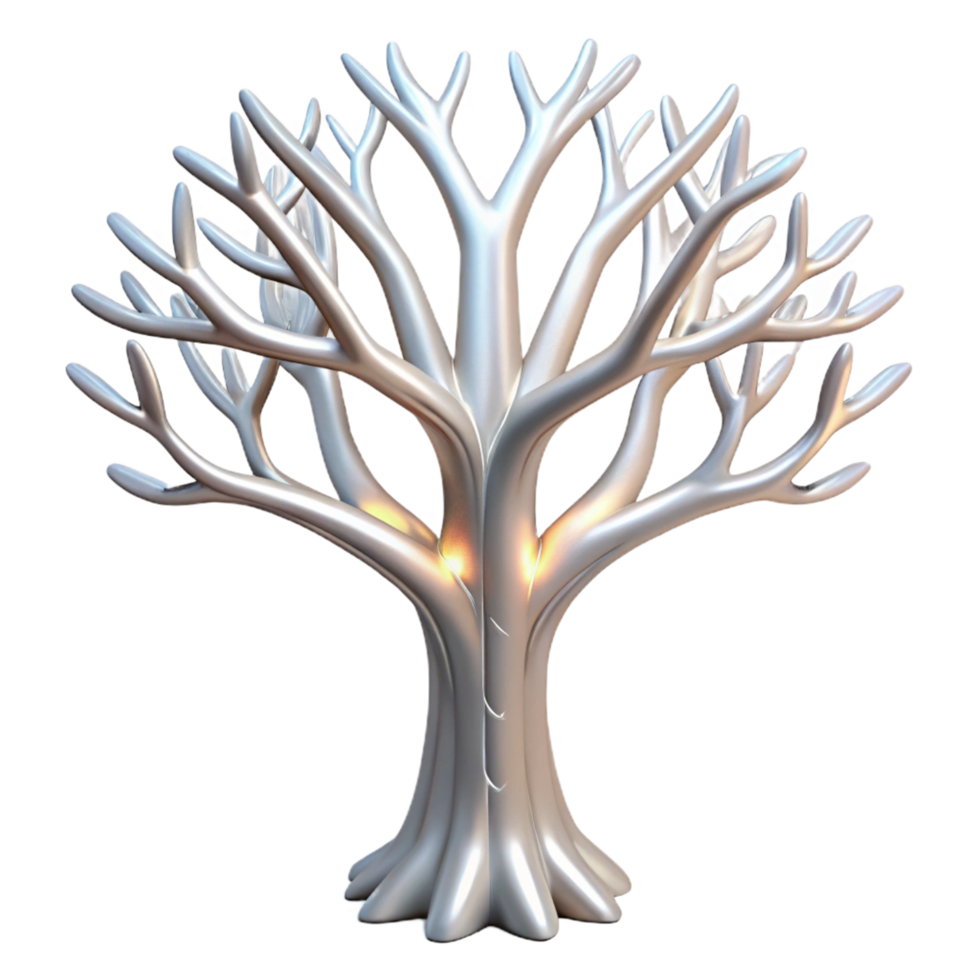 Glowing Silver Tree of Life Abstract 3D Render png