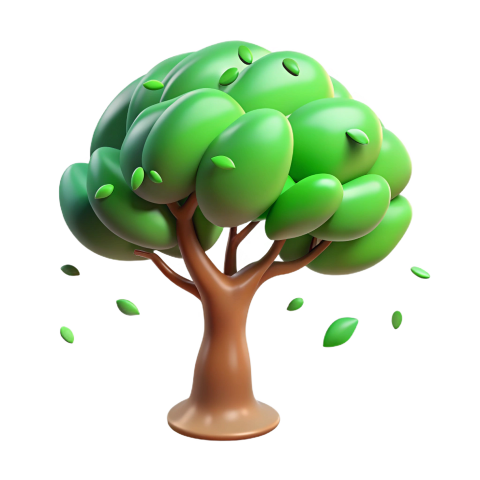 Cartoon Tree with Falling Leaves 3D Render of a Stylized Tree png