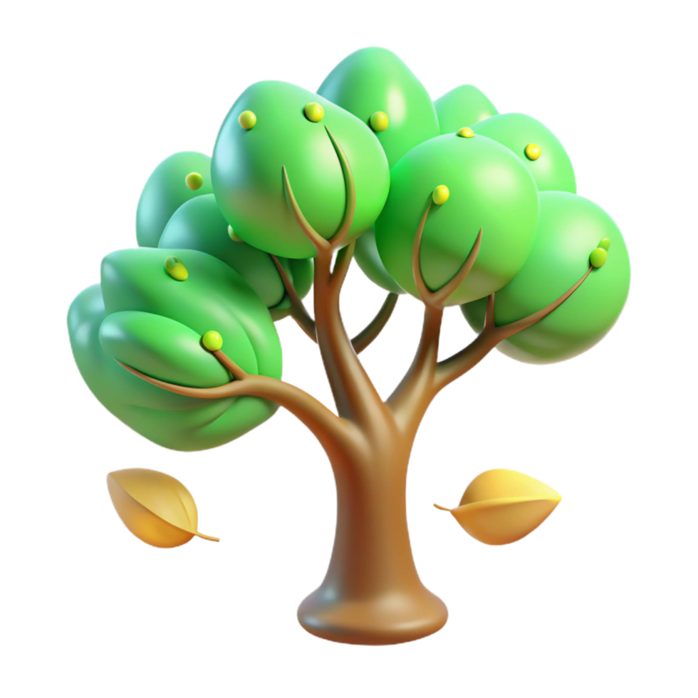 Cartoon Tree with Falling Leaves 3D Render of Autumnal Nature png