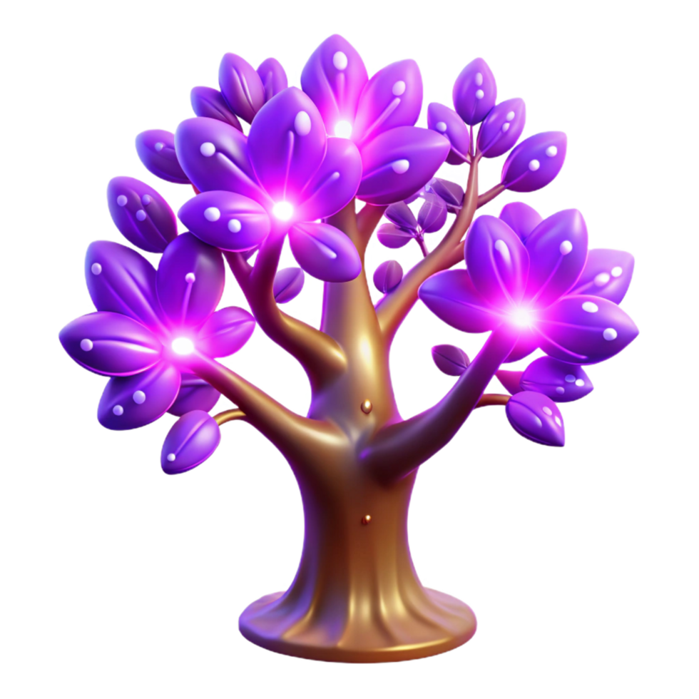 Glowing Purple Fantasy Tree 3D Render of Magical Flora png