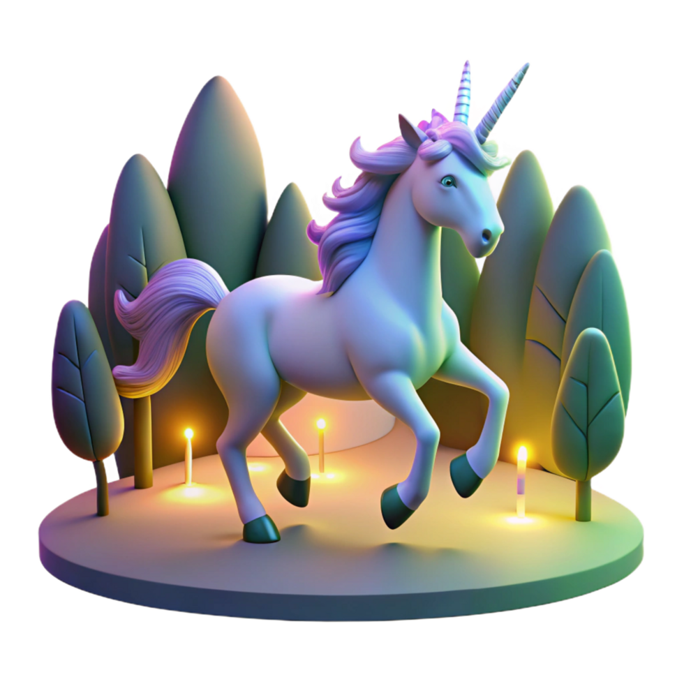 Magical Unicorn in Enchanted Forest at Night png
