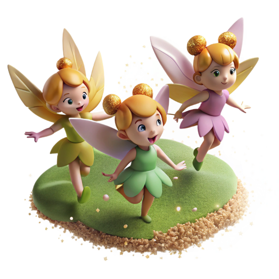 Three Cute Fairies on a Magical Meadow png