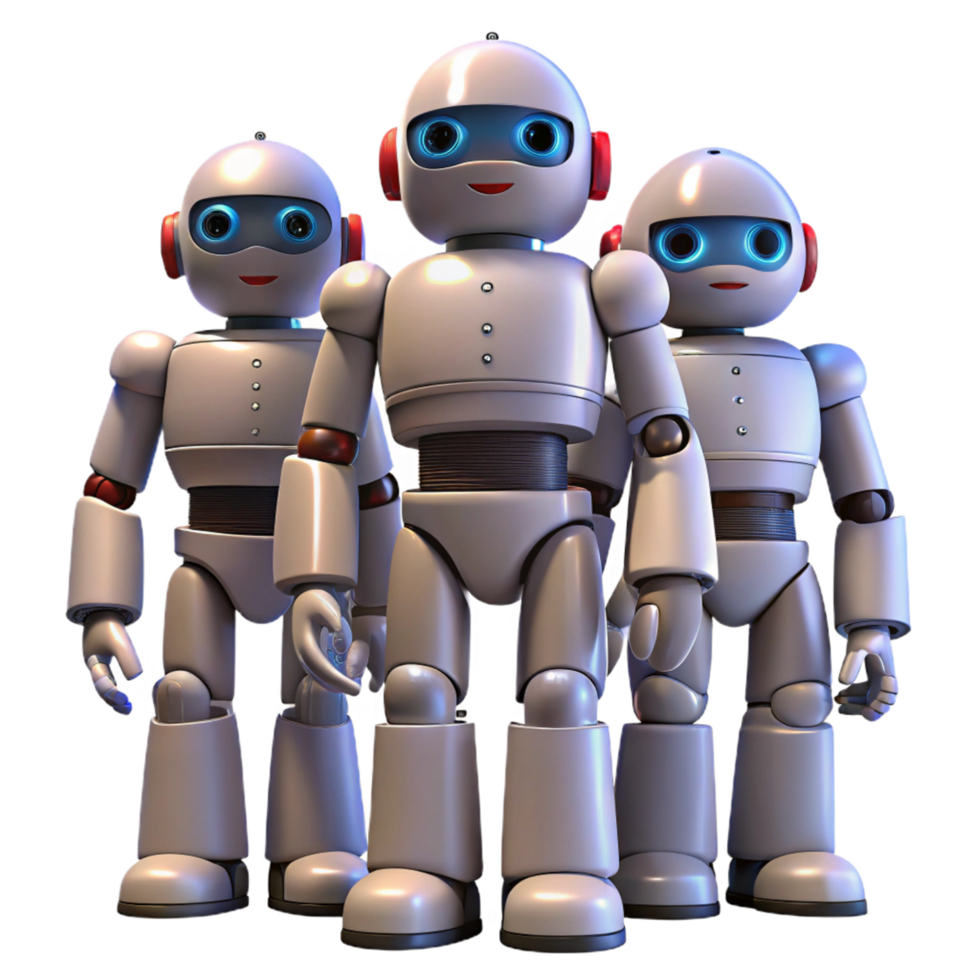 Team of Three Friendly Robots AI, Automation, and Robotics png