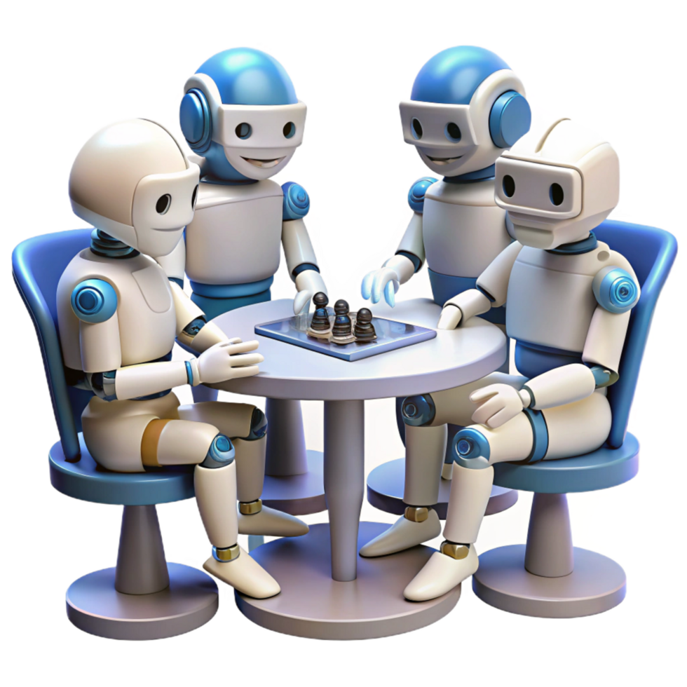 Robots Playing Chess Artificial Intelligence Collaboration and Strategic Gameplay png