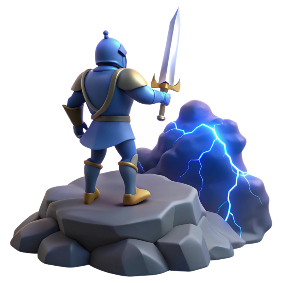 3D Render of a Knight Contemplating a Stormy Rock Formation png