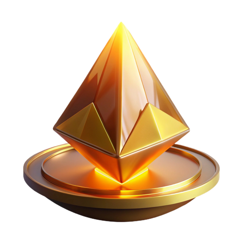 Golden Geometric Crypto Pyramid on a Circular Base 3D Render png