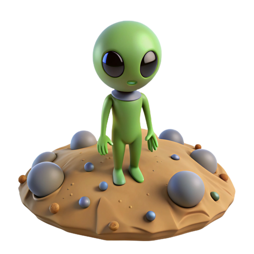 3D Render of Cute Alien on Asteroid png