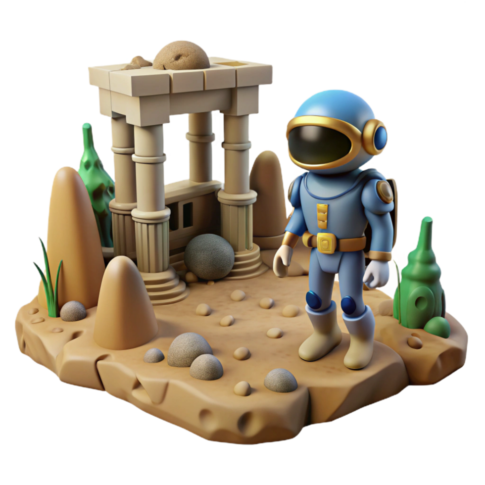Astronaut Exploring Ancient Ruins on an Alien Planet png