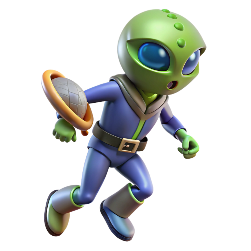 3D Render of an Alien Astronaut Running with a Planet png