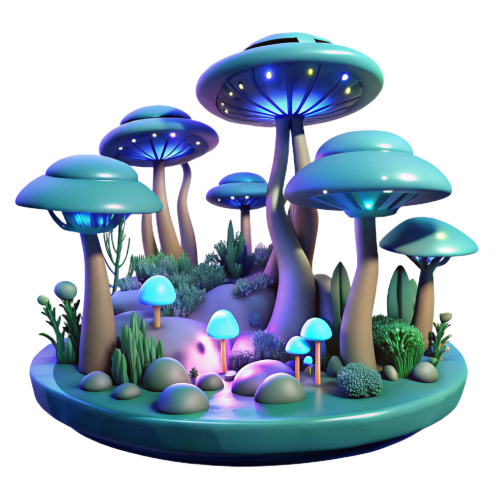 Enchanted Glowing Mushroom Forest 3D Render of Fantasy Landscape png