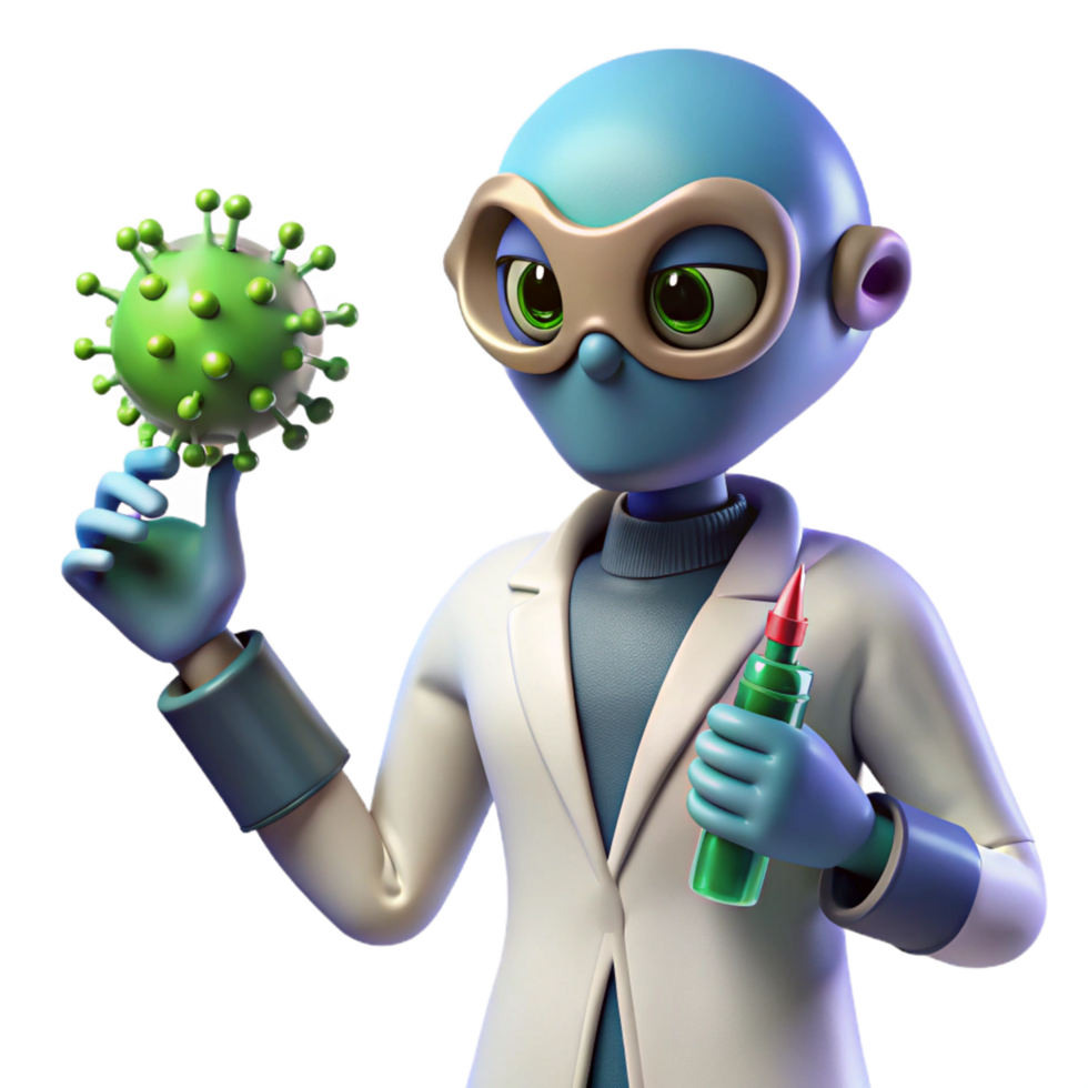 cientista estudando microscópico vírus partícula com frasco png