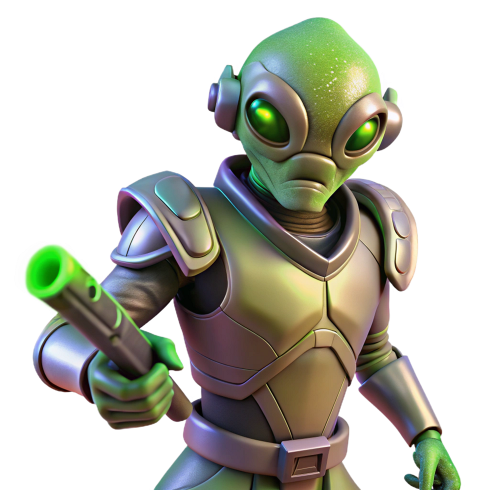 Alien Warrior in Futuristic Armor with Energy Weapon png