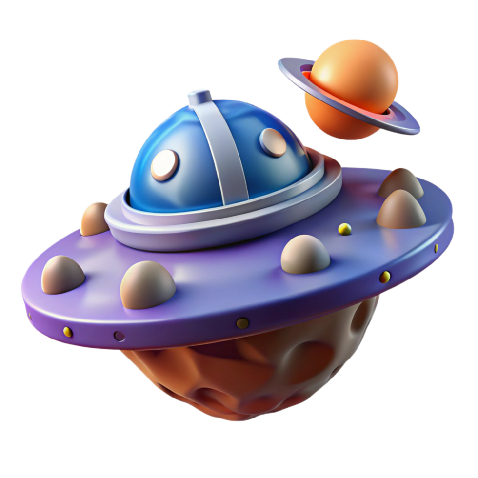 3D Render of a Cartoon UFO and Planet png