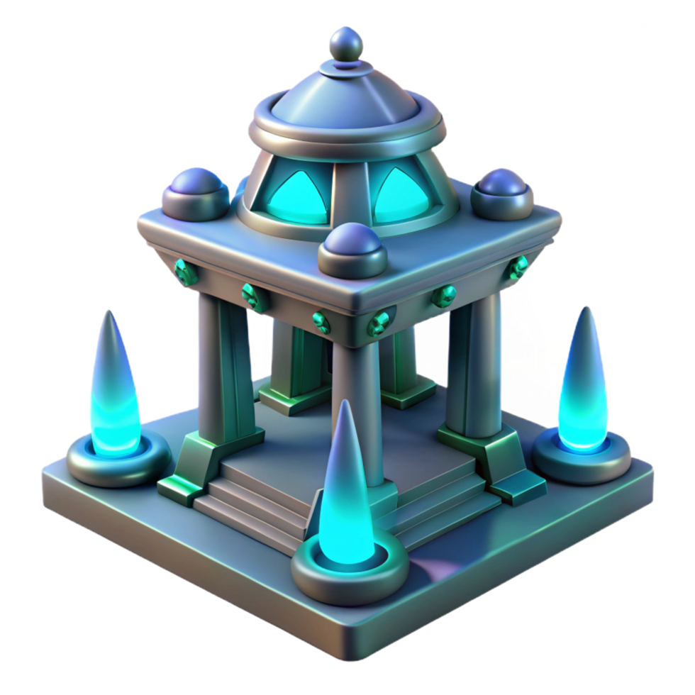 Enchanted Temple 3D Render of a Mystical Structure with Glowing Crystals png