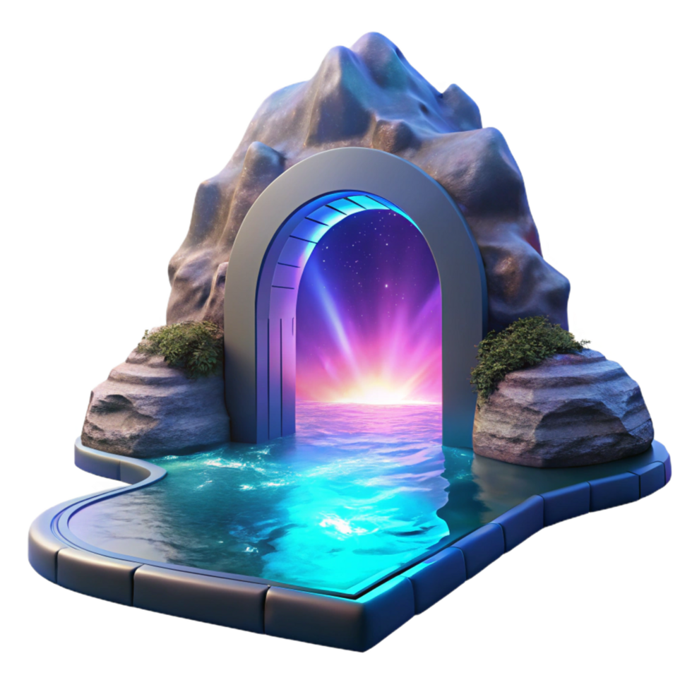Digital Portal Gateway to a Serene Seascape and Starlit Sky png