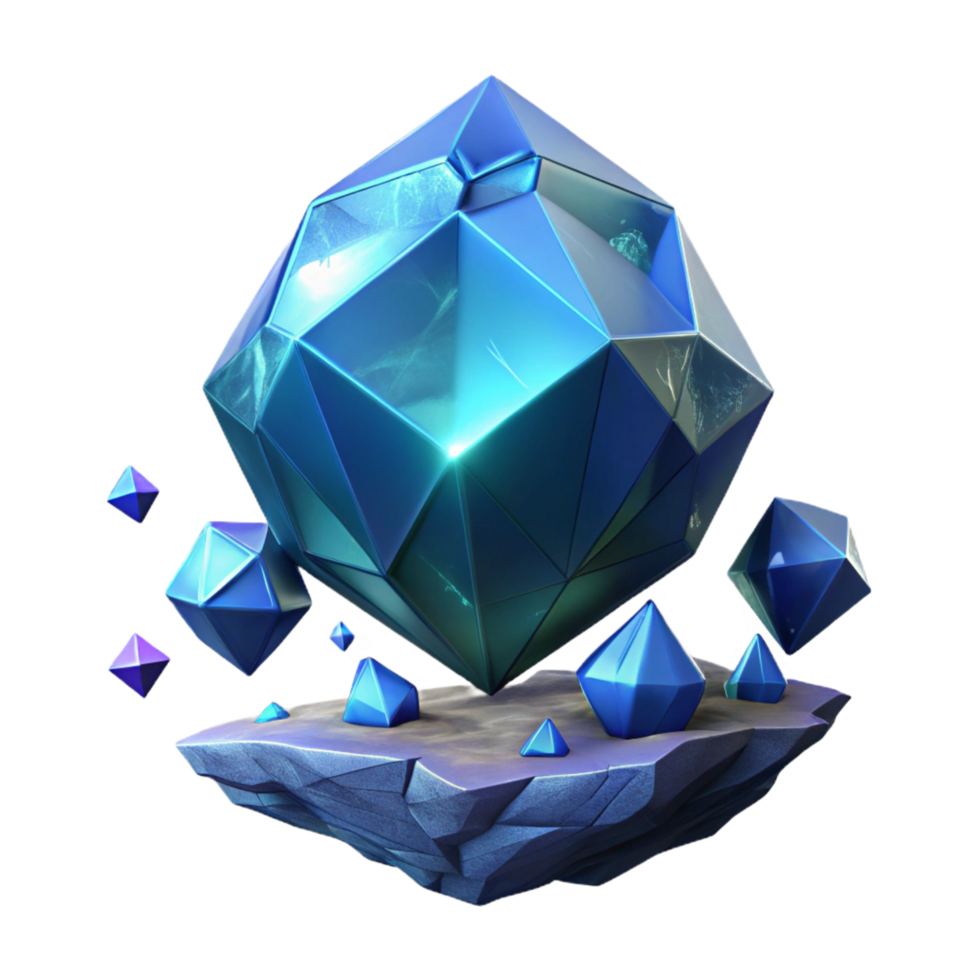 Floating Crystal Cluster A 3D Render of Gemstones on a Rock png