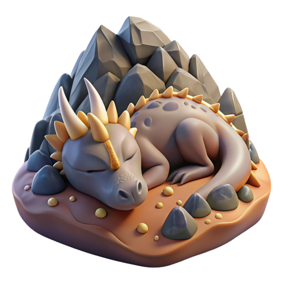 Sleeping Dragon in Rocky Mountain Habitat 3D Render png