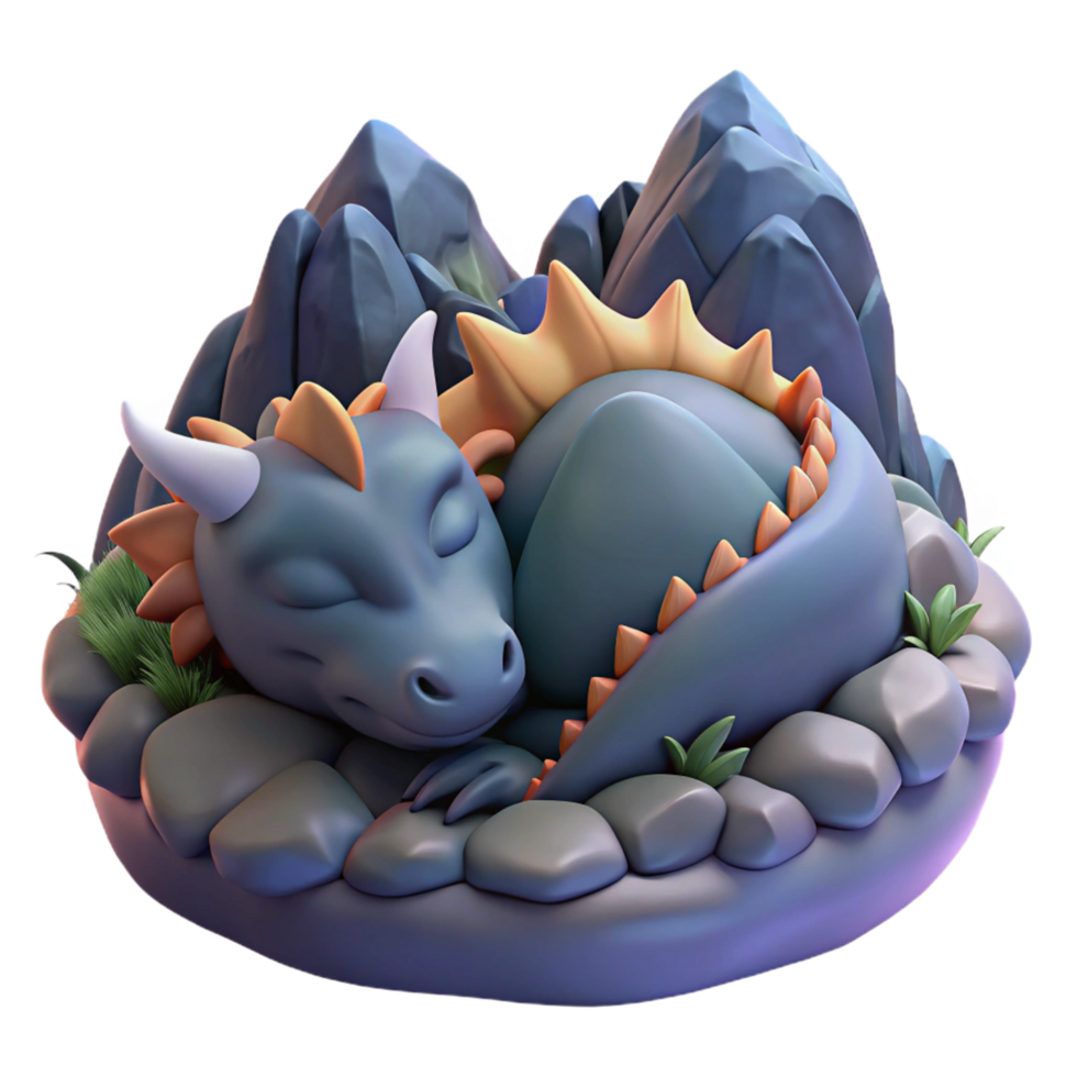 Sleeping Dragon in Rocks 3D Render png