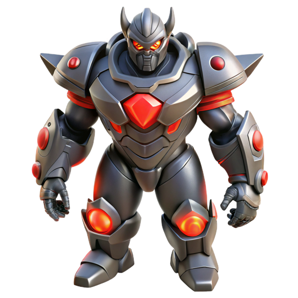 Robotic Combatant Armored Figure with Glowing Red Accents png