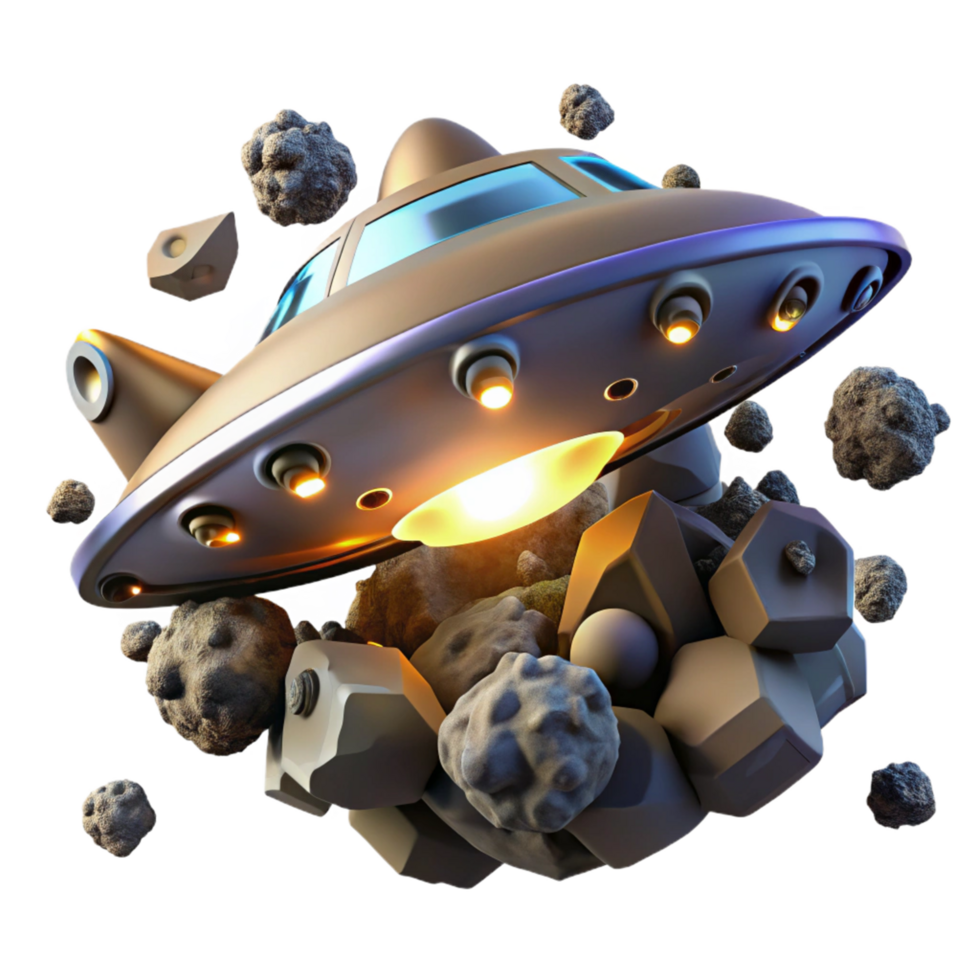 Spaceship Asteroid Field Navigation A 3D Render png