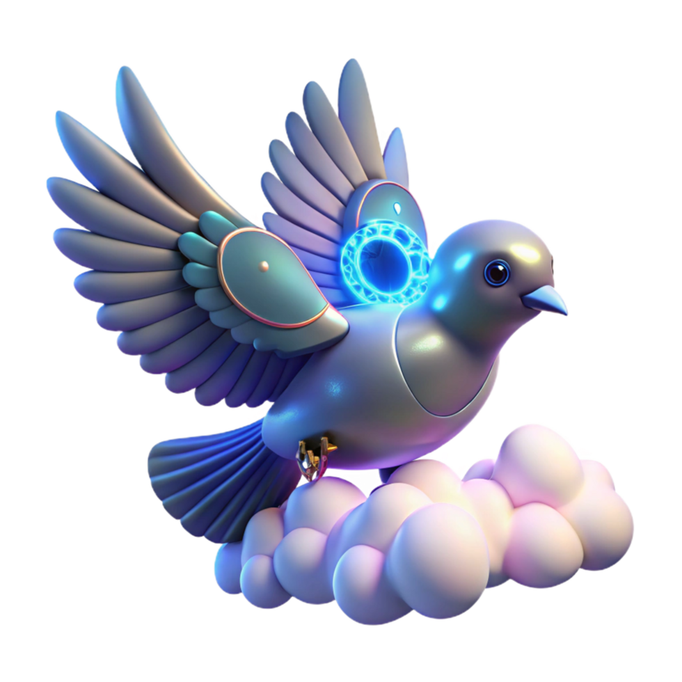 Cybernetic Bird Soaring on Clouds 3D Render of Futuristic Avian png