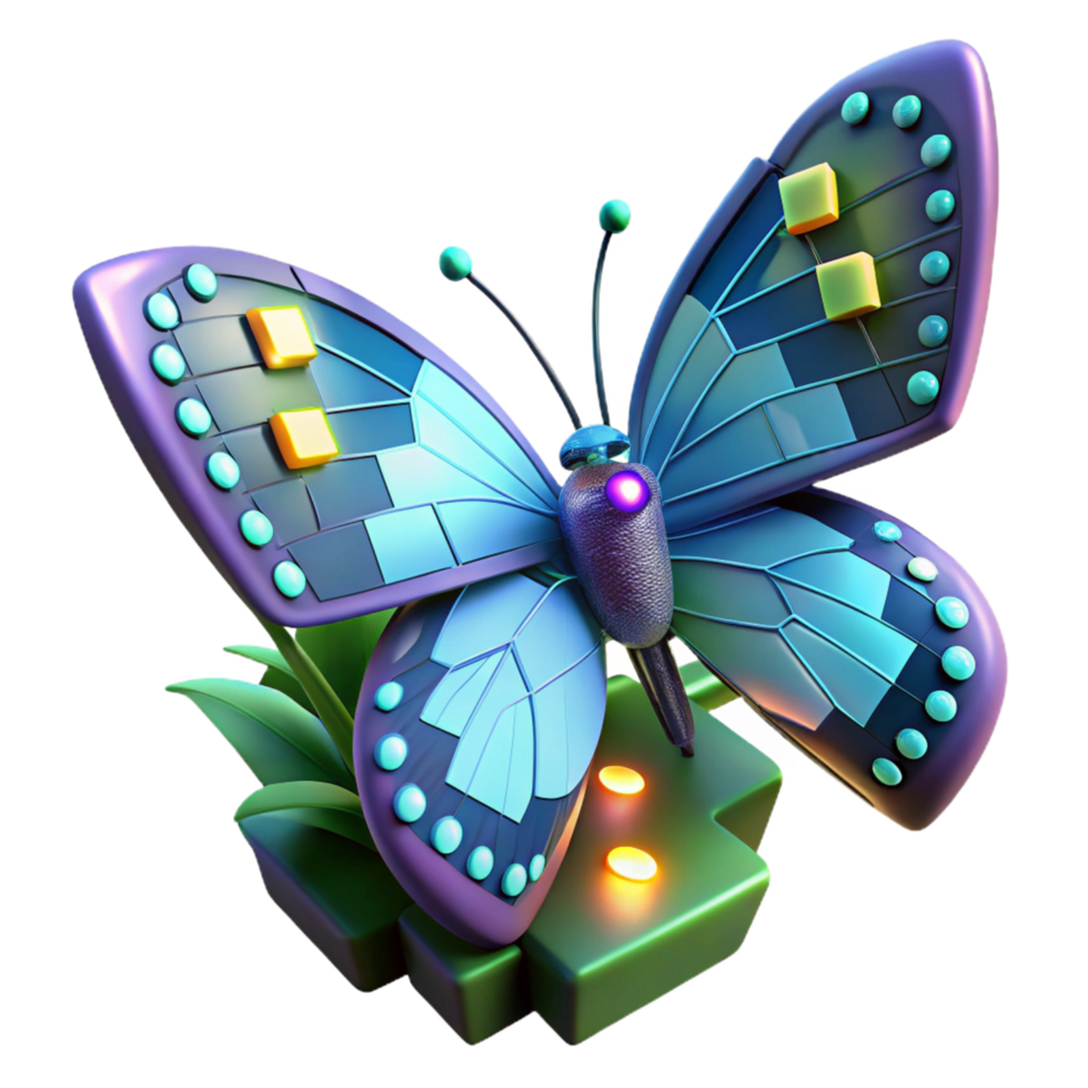 3D Render of a Futuristic Butterfly on a Geometric Base png