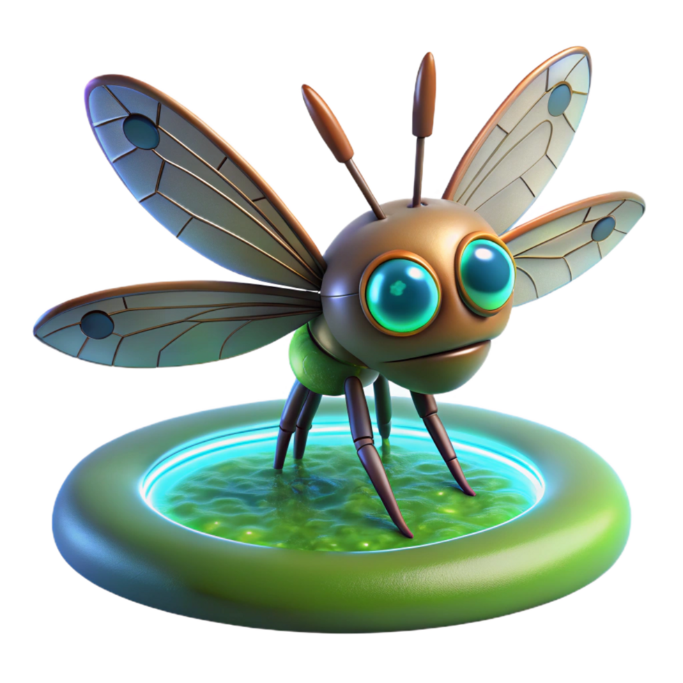 Robotic Insect on Glowing Green Surface 3D Render png