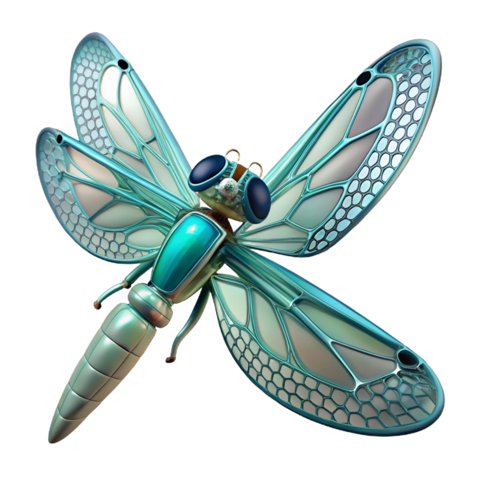 Teal Dragonfly with Metallic Wings A 3D Render of an Insect png