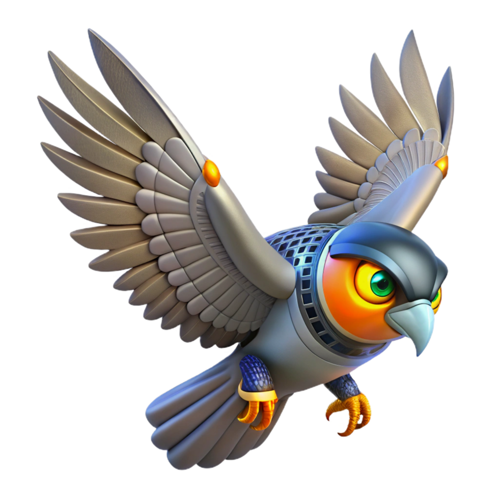 Mechanical Avian in Flight 3D Render of a Robotic Bird png
