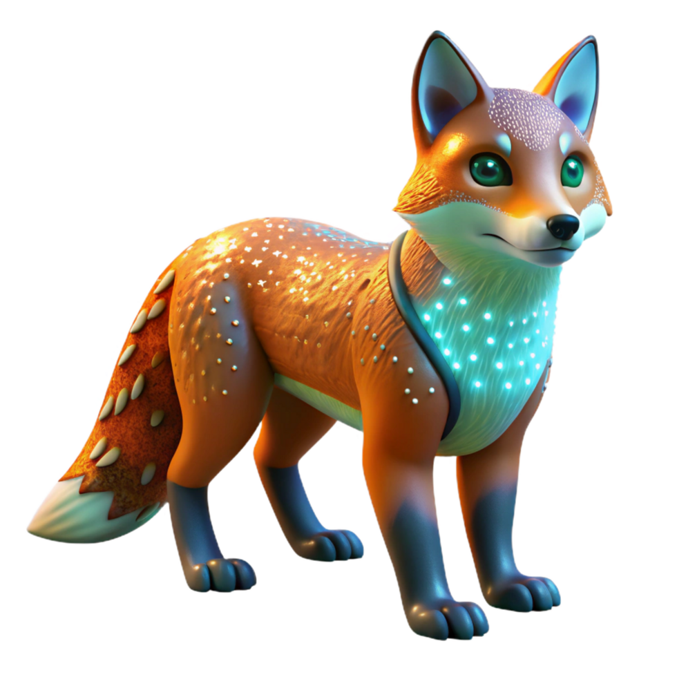 Luminous Fox 3D Render of a Sparkling, Orange Creature with Teal Accents png