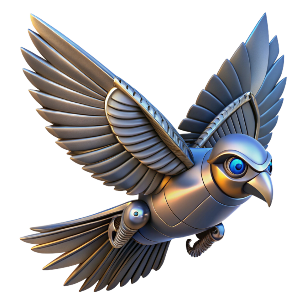 Mechanical Avian Flight A 3D Render of a Robotic Bird in Motion png