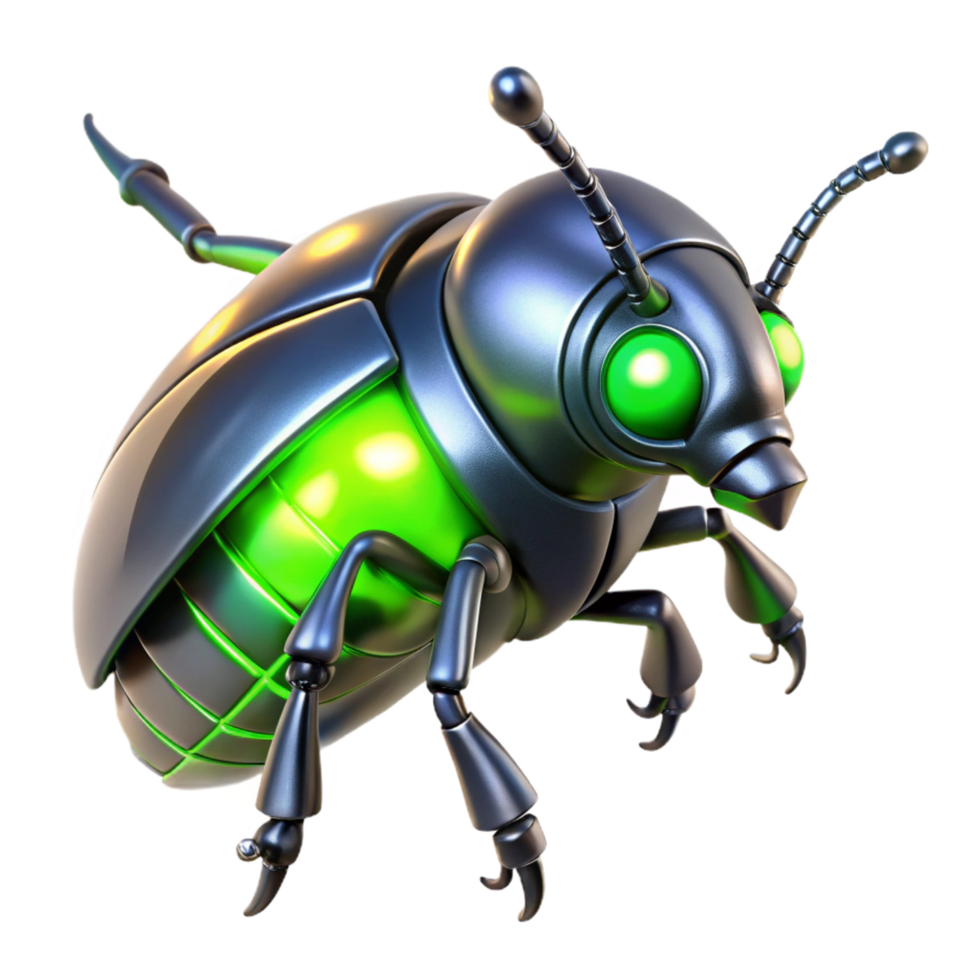 Metallic Green Robot Beetle 3D Render png