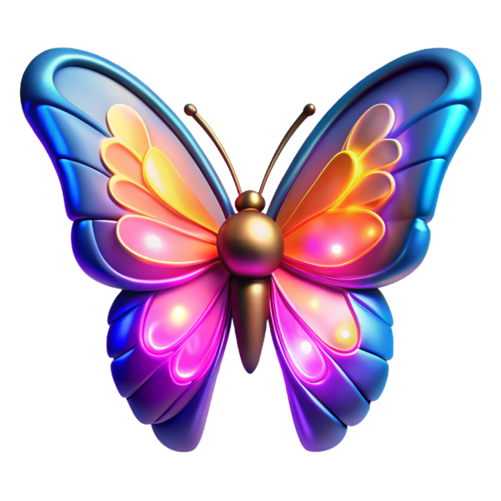 Luminous Butterfly 3D Render of Colorful Insect Wings png