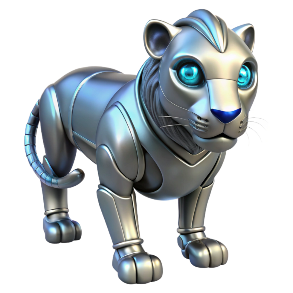 Metallic Robotic Cat 3D Render png