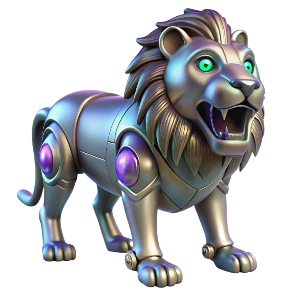 Robotic Lion Metallic Beast, Futuristic Design, 3D Render png