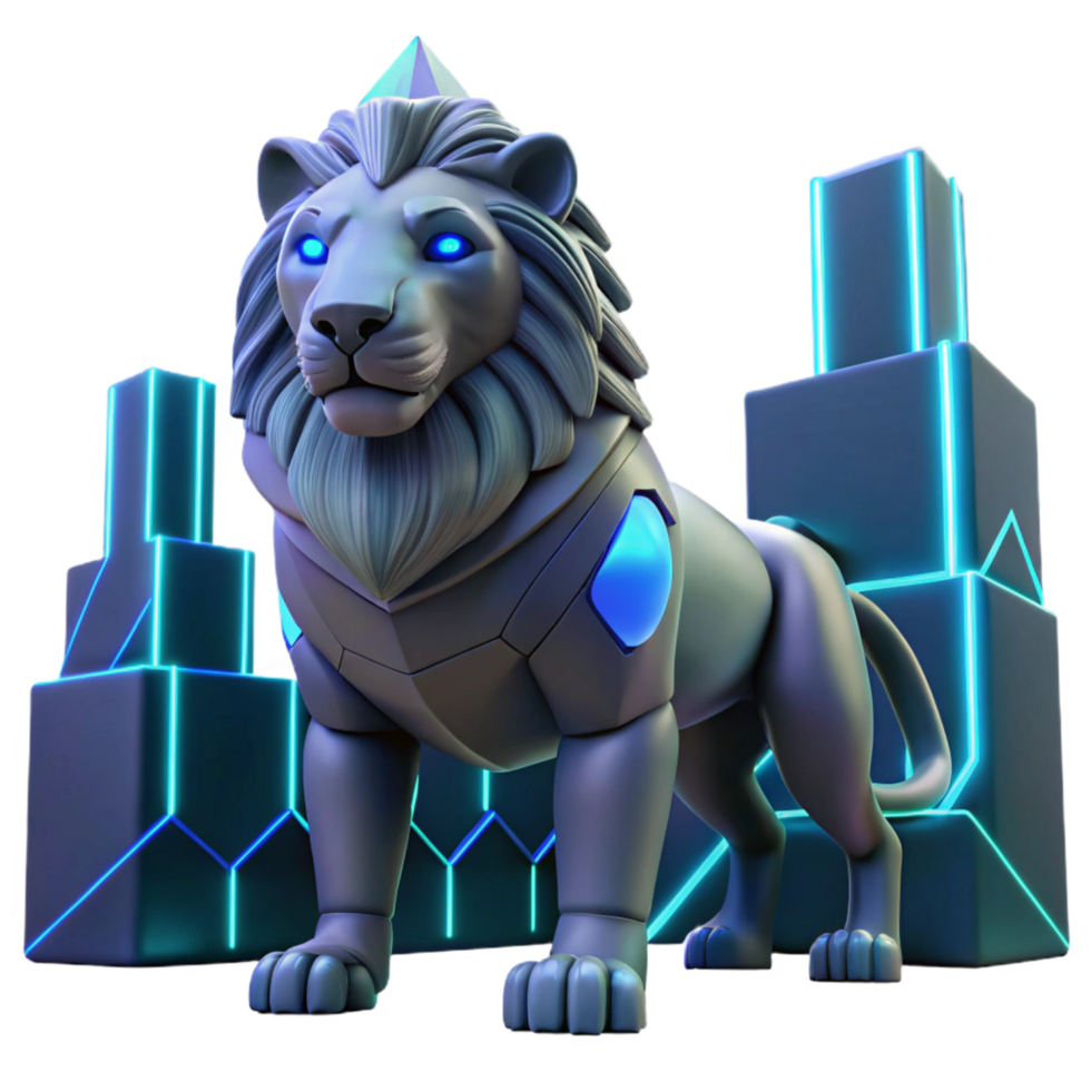 Cybernetic Lion Futuristic Guardian in a Neon Cityscape png