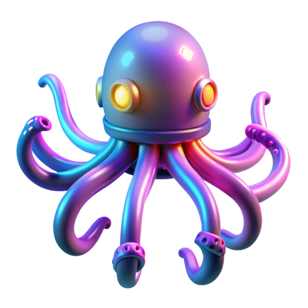 Neon Octopus Robot 3D Render of a Futuristic Cephalopod png