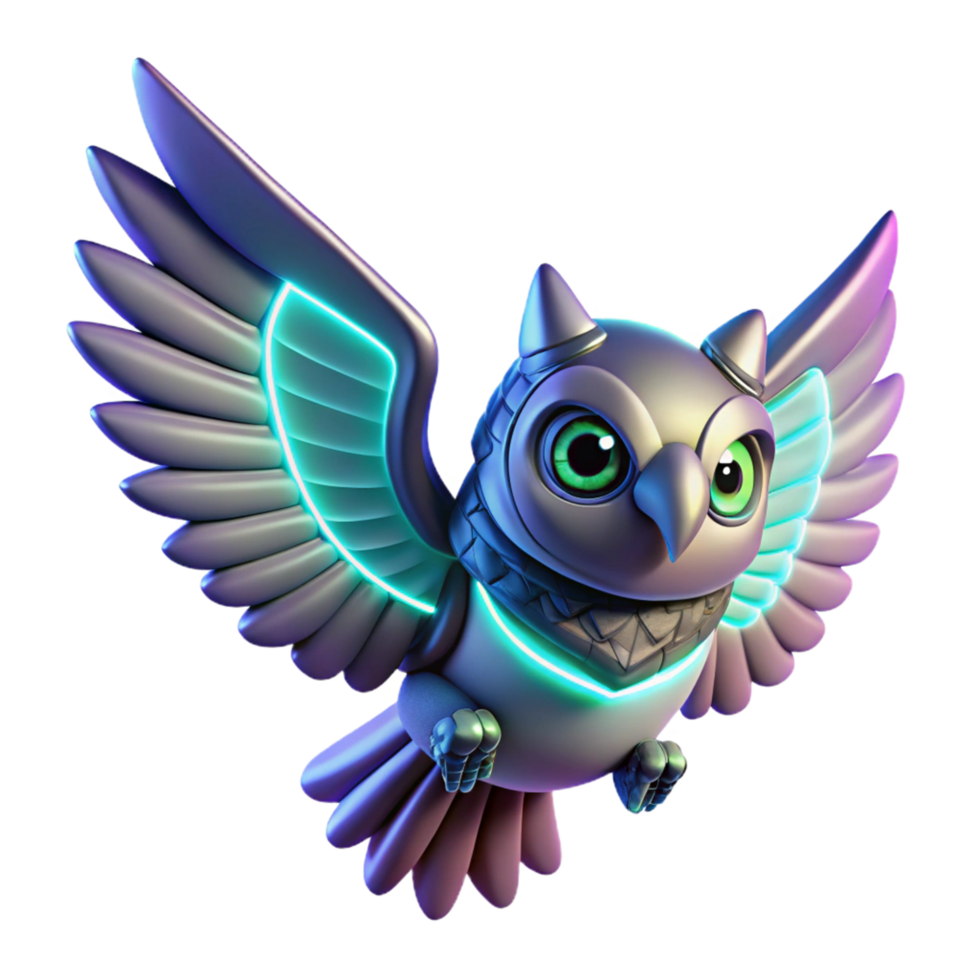 Neon Owl Futuristic Avian 3D Render png