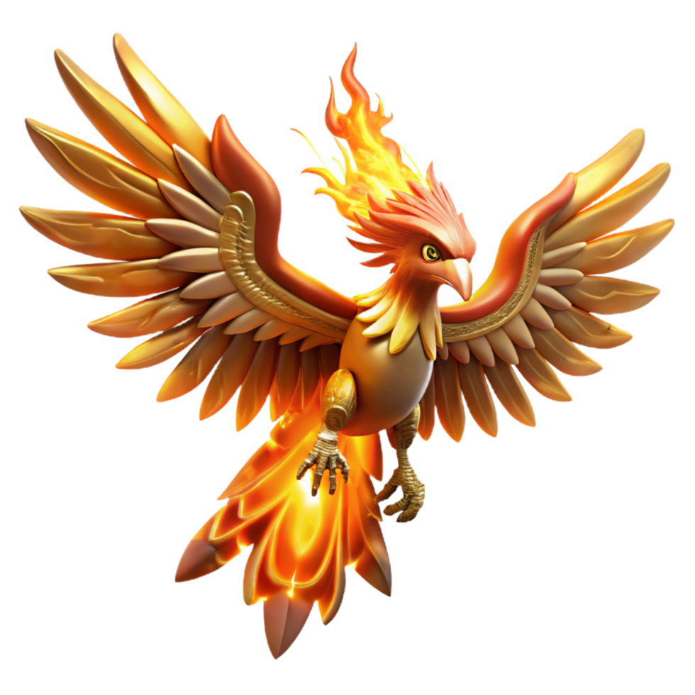 Majestic Firebird Mythical Creature with Golden Wings and Fiery Tail png