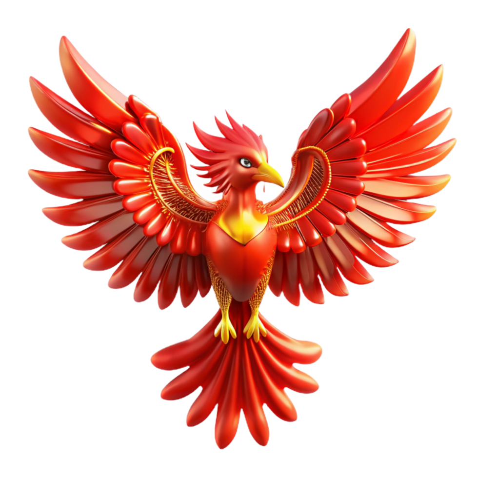 Majestic Red Phoenix 3D Render of Mythical Bird with Spread Wings png