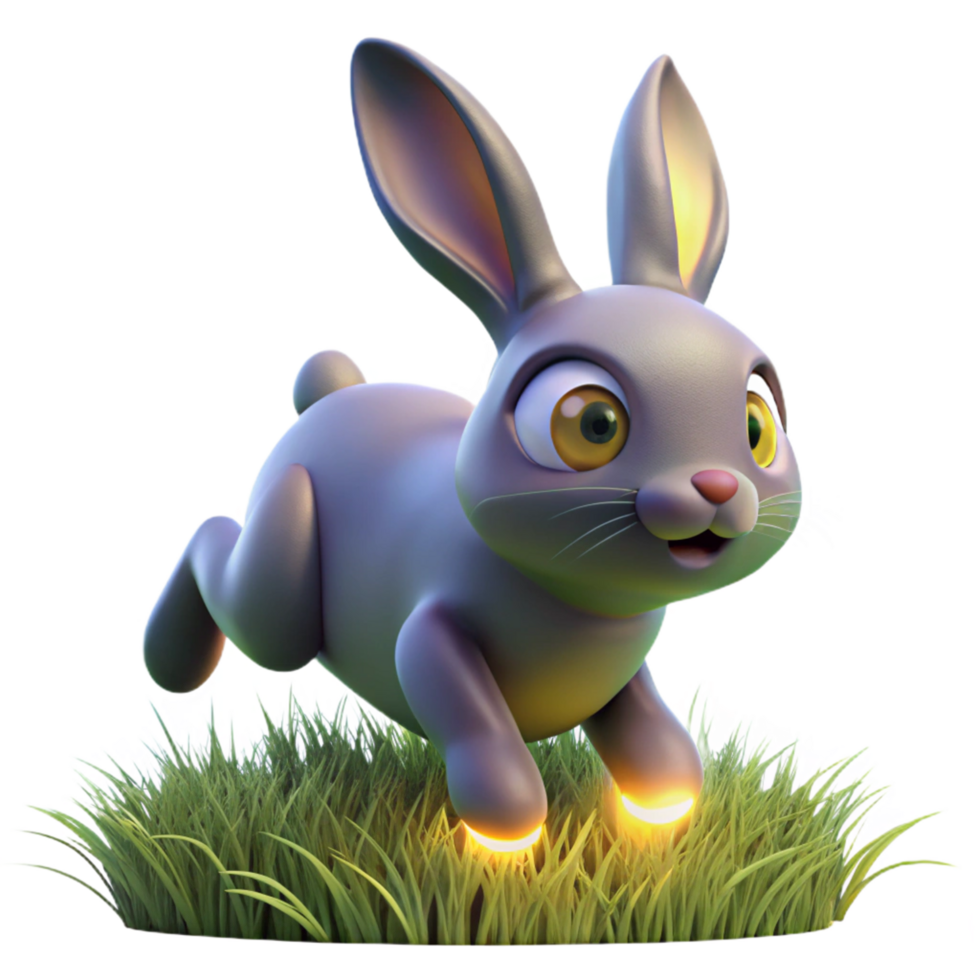 3D Render of a Cute Bunny Hopping in the Grass png