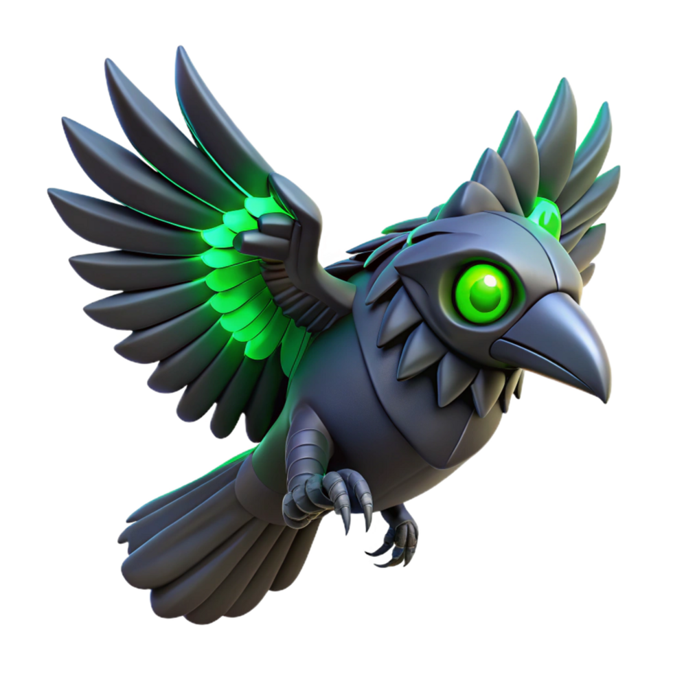 Cybernetic Raven Futuristic Bird in Flight png