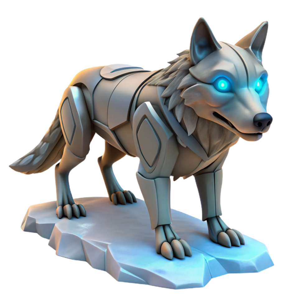 Cybernetic Wolf 3D Model Futuristic Canid on Ice Platform png