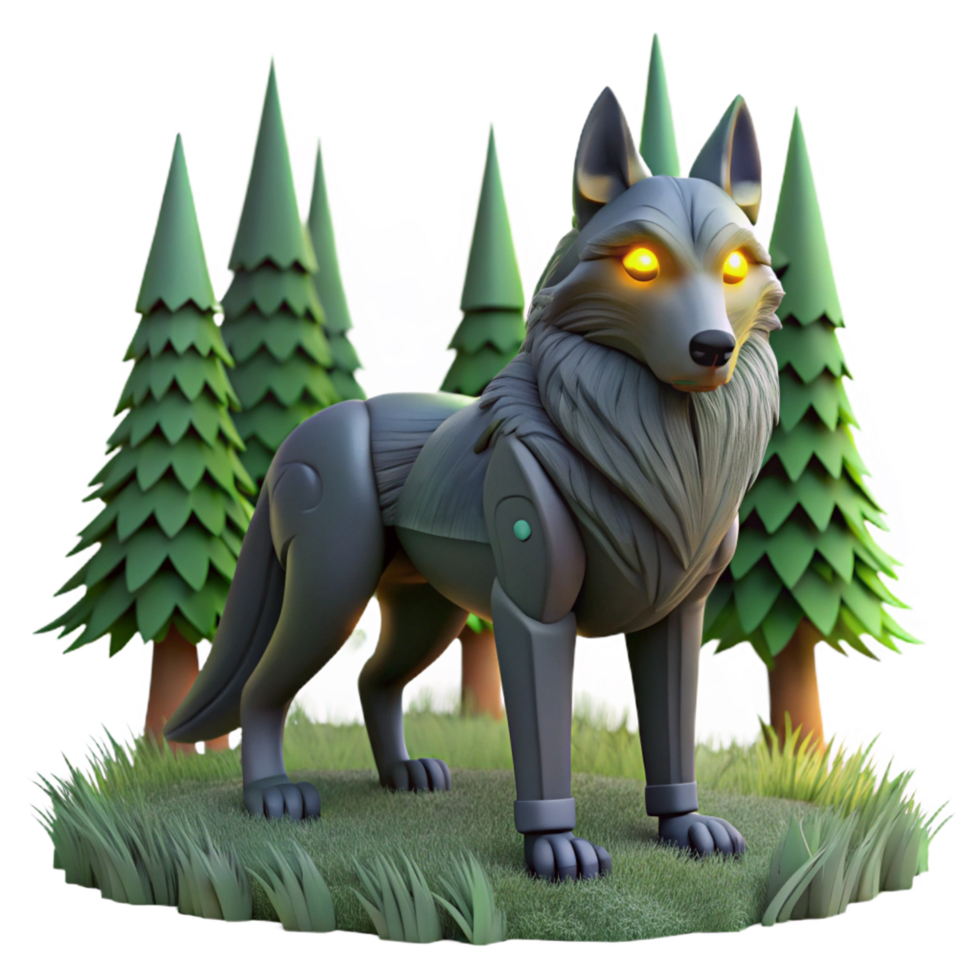 Cybernetic Wolf in Forest png