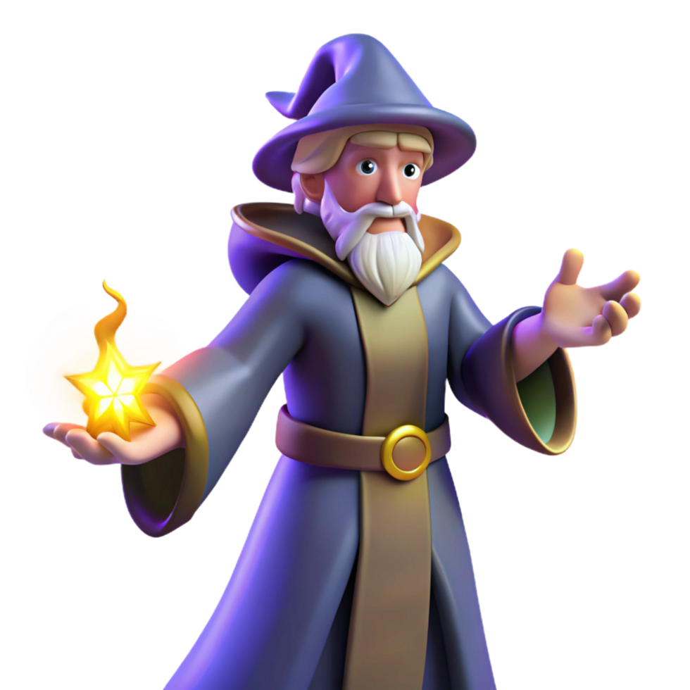 Wizard Holding a Star 3D Render of a Magical Elder png