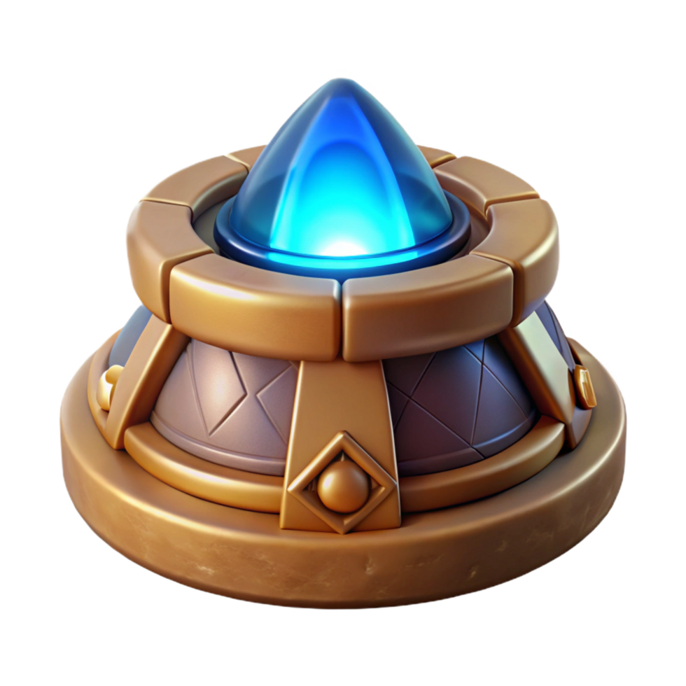 Glowing Crystal Artifact Ancient Mystical Relic, Golden Base, Game Asset, 3D Render, Fantasy Item, Magical Orb, Illuminated Jewel, Game Design Element, Digital Art, Mythical Object png