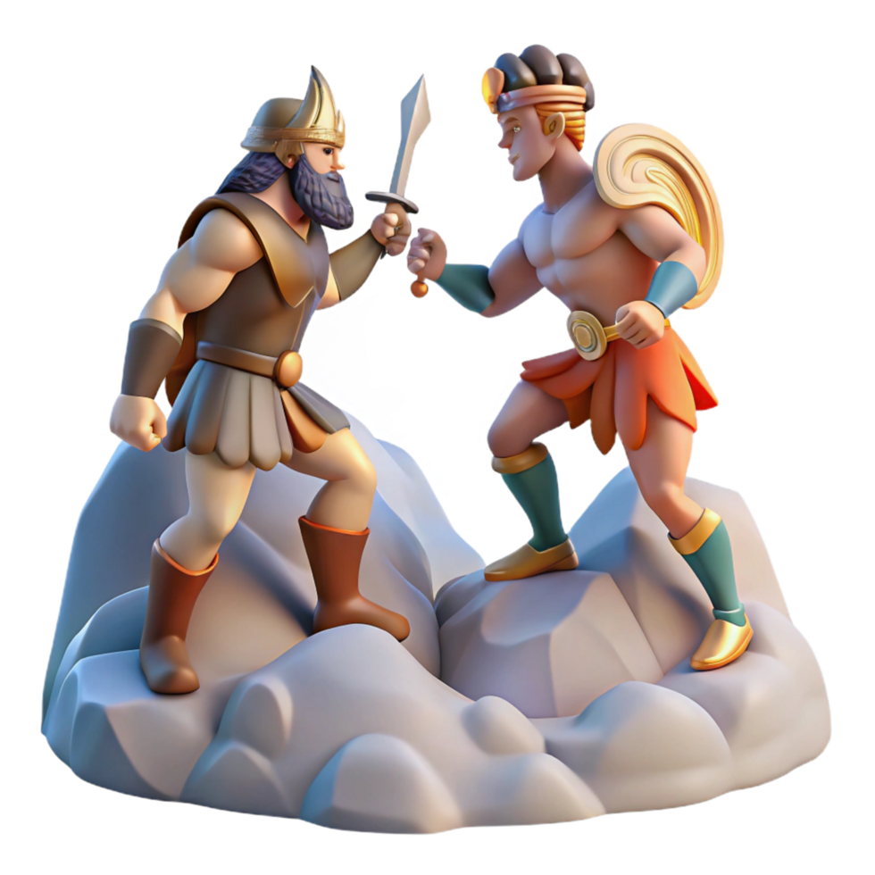 Epic 3D Render of Warriors in Combat on Rocky Terrain png