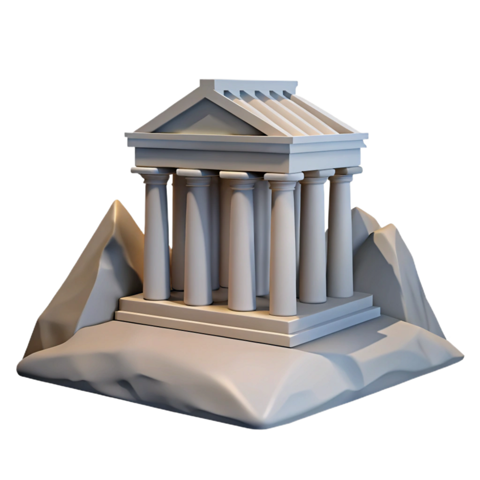 Ancient Temple 3D Model Grecian Architecture on Mountaintop png